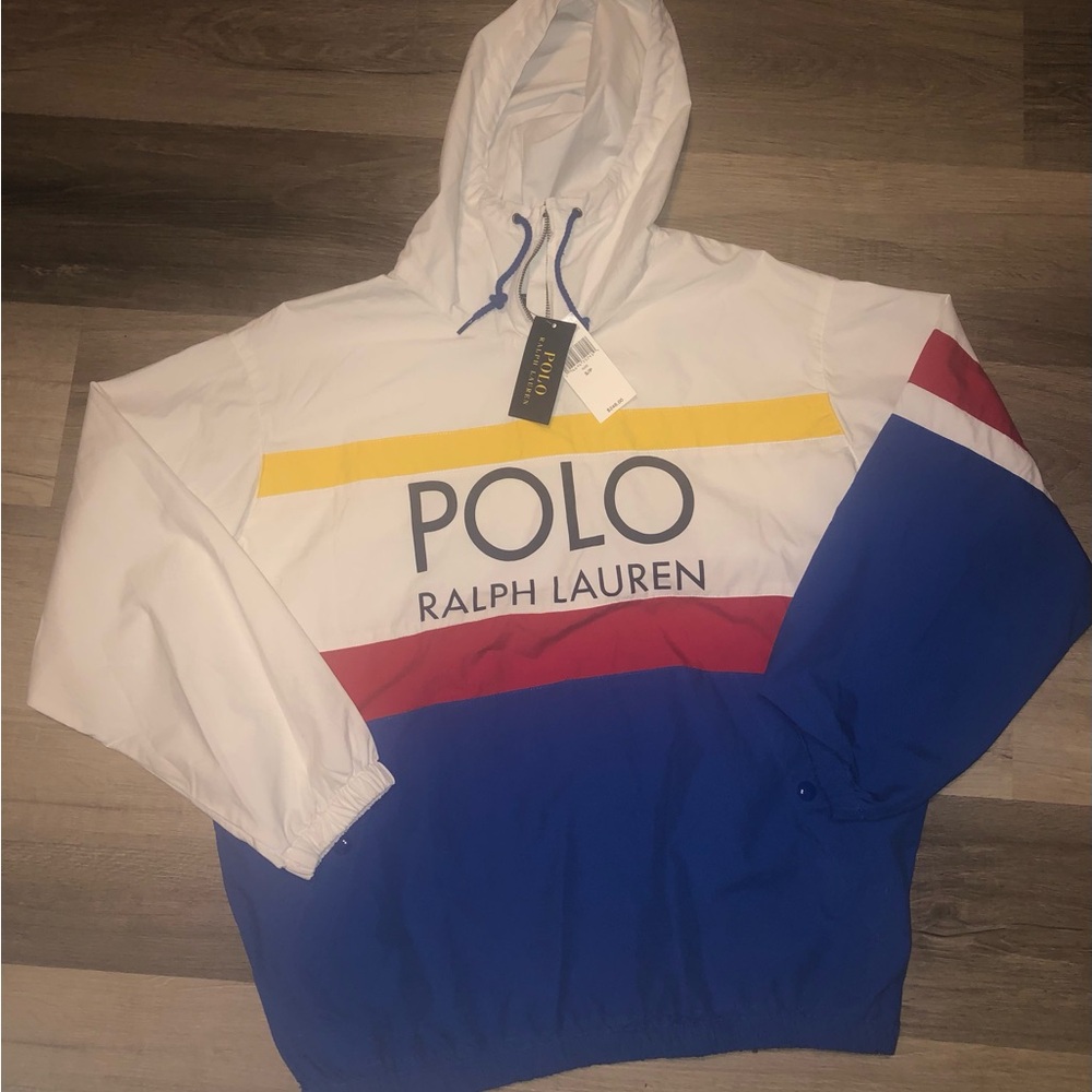 Polo by Ralph Lauren Men's White/Blue Colorblock Hoodie